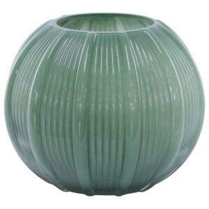 FERN GREEN STRIPE BALL VASE 16X20CM
