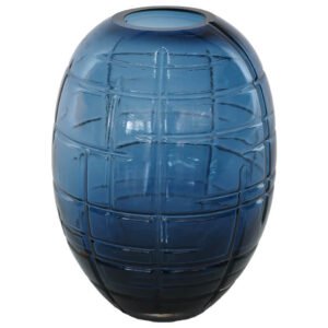 BLUE BARREL STRIPE VASE 17CM