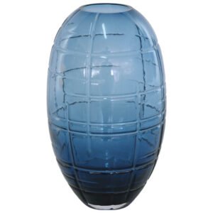 BLUE BARREL STRIPE VASE 23CM