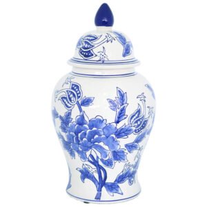 WHITE/COBALT BLUE JAR/LID 46CM
