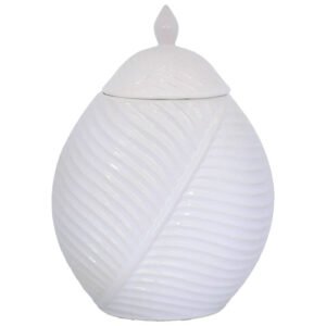 WHITE LEAF JAR/LID 38CM