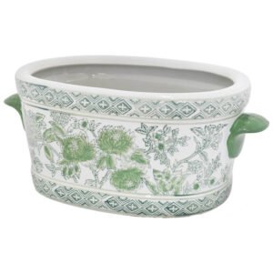 GREEN WHITE FLORAL PLANTER