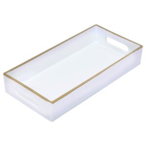 WHITE/GOLD RECT TRAY 24X12X4CM