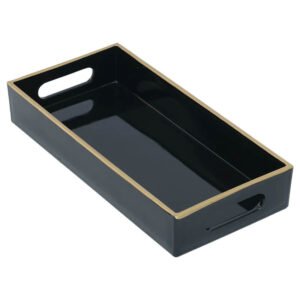 BLACK/GOLD RECT TRAY 24X12X4CM