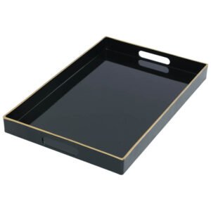 BLACK/GOLD RECT TRAY 40X26X4CM