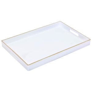WHITE/GOLD RECT TRAY 40X26X4CM