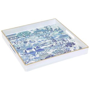 BLUE/WHITE SQ DECOR TRAY 36X36X4C