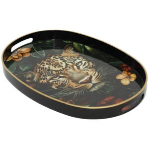 OVAL LEOPARD TRAY 40X28CM