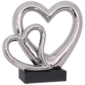 SILVER TWO HEARTS STATUE 29CM