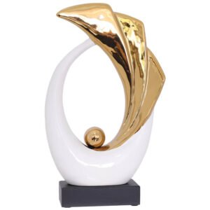 WHITE/GOLD WAVE SCULPTURE 38CM