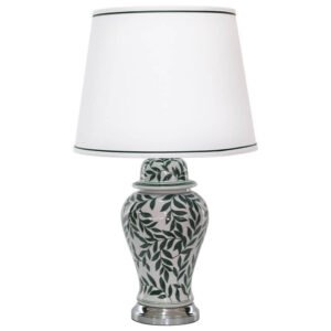 GREEN LEAF JAR LAMP/WHITE SHADE 70cm