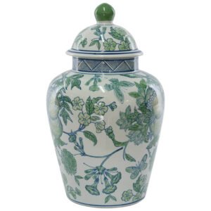 GREEN WHITE GINGER JAR/LID 34CM