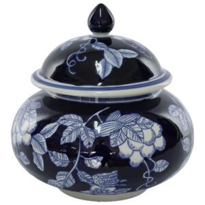 BLUE WHITE JAR/LID 19CM