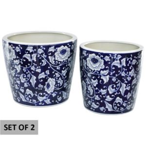 BLUE WHITE PANSY PLANTER SET/2