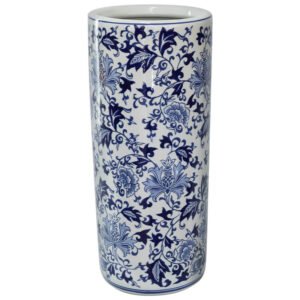 BLUE WHITE LEAF VASE 46CM