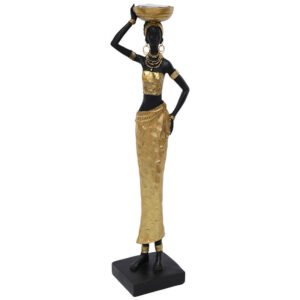 AFRICAN LADY BASKET ON HEAD 37CM WITH TEA LIGHT