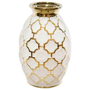 GOLD/WHITE GEO VASE 25CM
