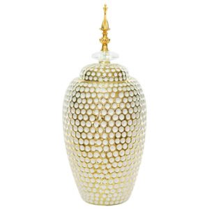 GOLD/WHITE DOT JAR/LID 35CM