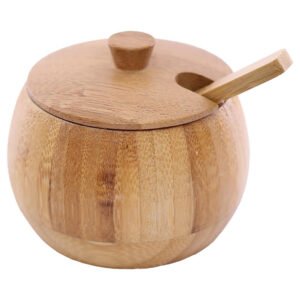 BAMBOO SALT POT WITH SPOON 9CM
