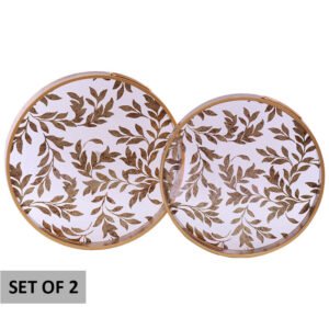 ROUND GOLD LEAVES TRAY 36/32 S/2