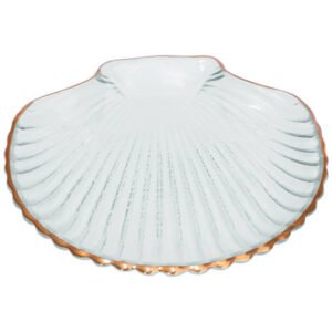 SHELL SHAPED DECO PLATE GOLD RIM 14CM