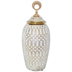 GOLD/WHITE RETRO JAR/LID 38CM