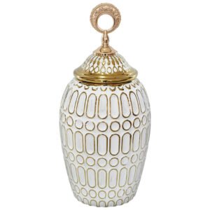 GOLD/WHITE RETRO JAR/LID 33CM