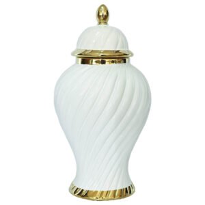 WHITE/GOLD SWIRL JAR/LID 40CM