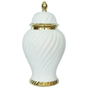 WHITE/GOLD SWIRL JAR/LID 36CM