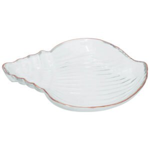 SHELL SHAPED PLATE GOLD RIM 21X15CM