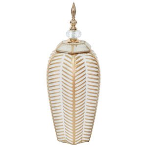 GOLD/WHITE LEAF GINGER JAR/LID 39