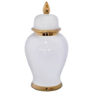 WHITE/GOLD GINGER JAR/LID 40CM