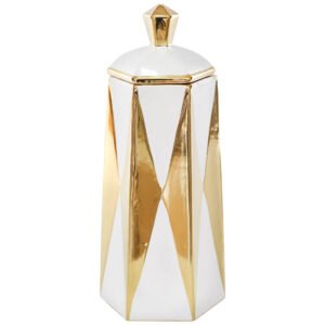 GOLD/WHITE ARROW JAR/LID 39CM
