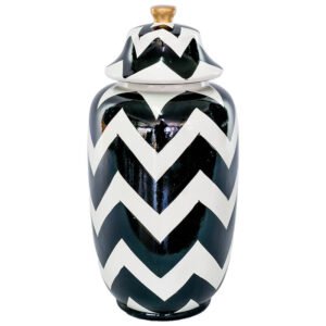 BLACK/WHITE ZIGZAG JAR/LID 37CM