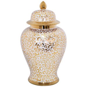 GOLD/WHITE LEOPARD PRINT JAR 40CM