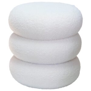 WHITE FUZZ OTTOMAN 40X38CM