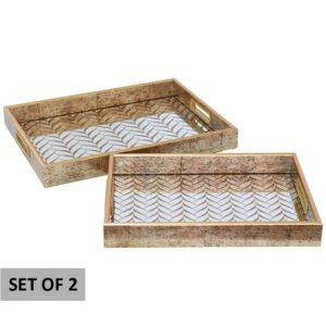 GOLD FERN MIRROR TRAY SET/2