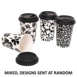 BLACK/WHITE CERAMIC TRAVEL MUG
