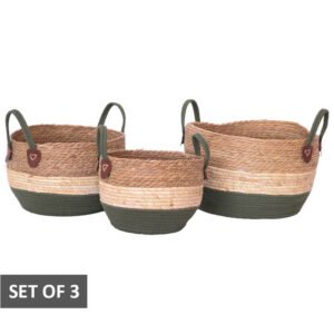 WOVEN DECOR BASKET SET/3 GREEN ST