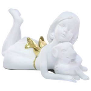 LYING GIRL WITH DOG GOLD 9X15X9CM