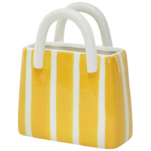 YELLOW STRIPE BAG VASE 18CM