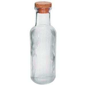 STRIPE GLASS BOTTLE/CORK 1LT 28CM