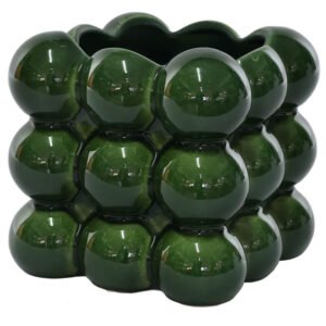 SQUARE GREEN BUBBLE VASE 13X13CM