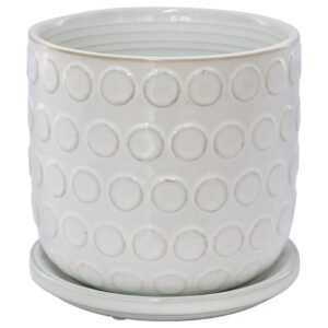 BEIGE BUTTON POT 16X16CM