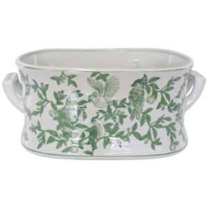 GREEN WHITE PARROT DESIGN PLANTER 49 X 31 X 21CM