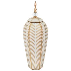 GOLD/WHITE LEAF GINGER JAR/LID 48